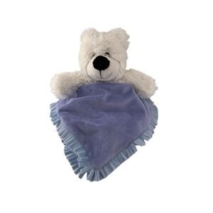 White Plush Teddy‎ Bear Lovey With Blue & Purple Fleece Blanket 12" Fiesta First